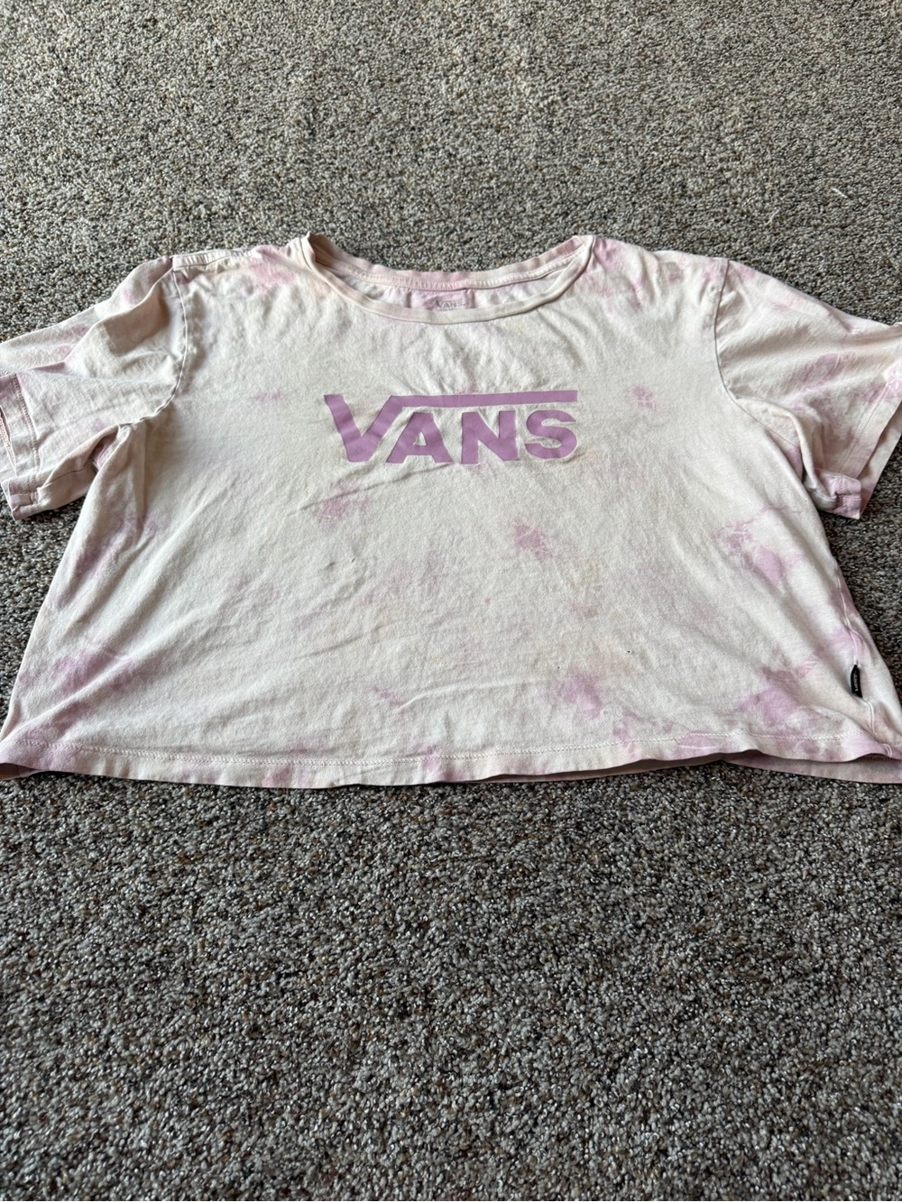 Vans Maroon Large Pink Tie Dye Oversized Cropped Logo Tee Skater Y2K